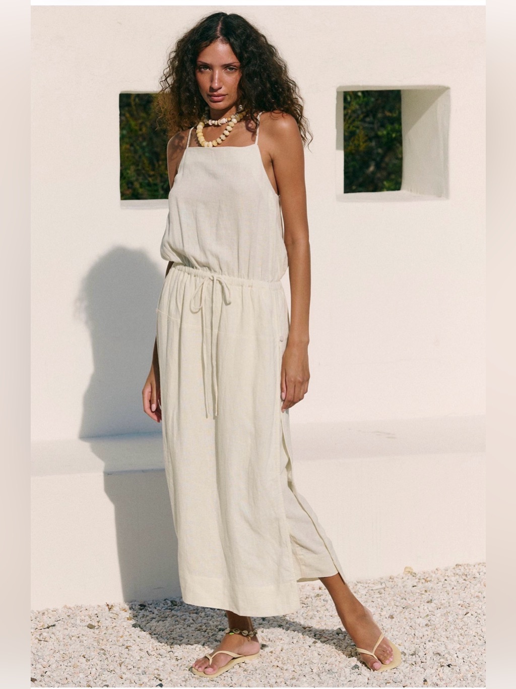 Free People Sandshell Linen Tanner Skant Jumpsuit